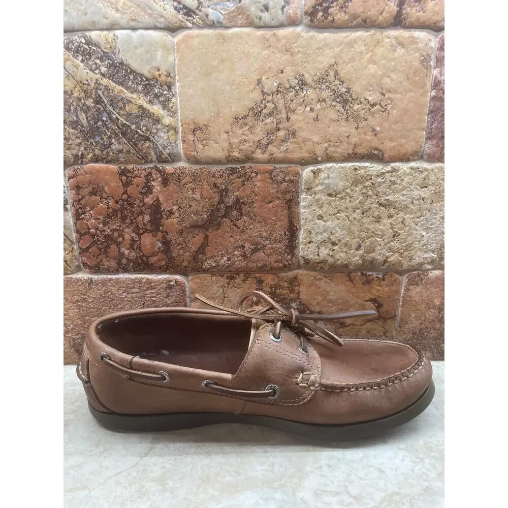 L.L.Bean Men’s 9.5 Brown Leather Boat Shoes Moc Toe Lace Up Deck Shoes